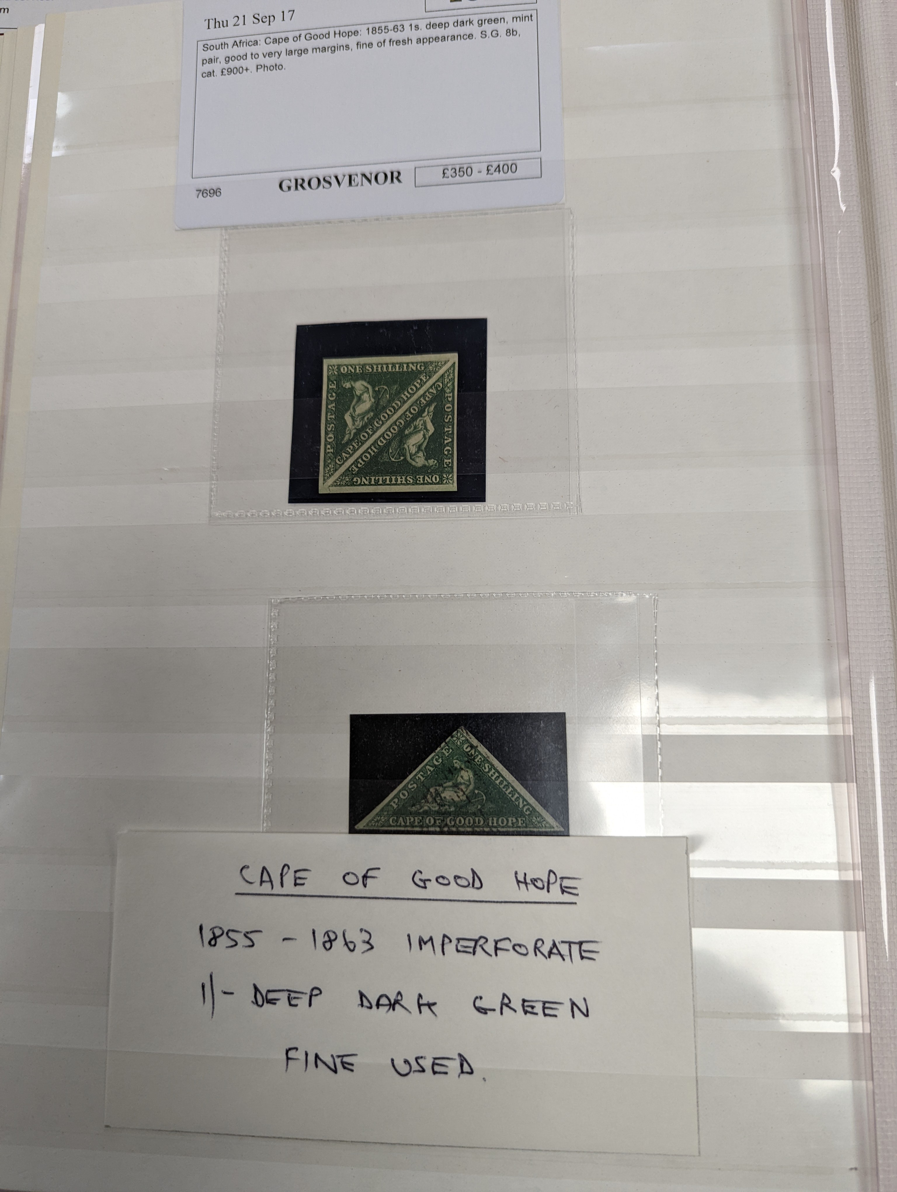 Cape of Good Hope - fine collection in 2 albums and stock book from 1853 1d used pair, 4d block of three used (and certificate), 1859 1sh dark green mint pair, 1861 1d woodblock used (sg 13a), 1863-64 1d, 4d and 6d mint